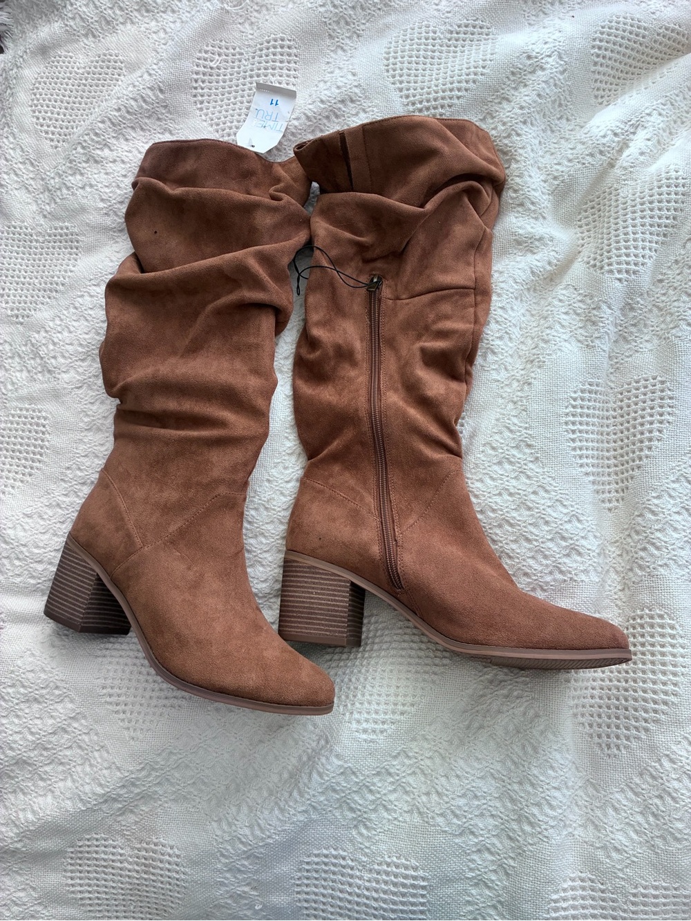 NEW KNEE LENGTH BROWN SLOUCHY BOOTS SIZE 11 COGNAC ACADEMIA WORK Time and Tru